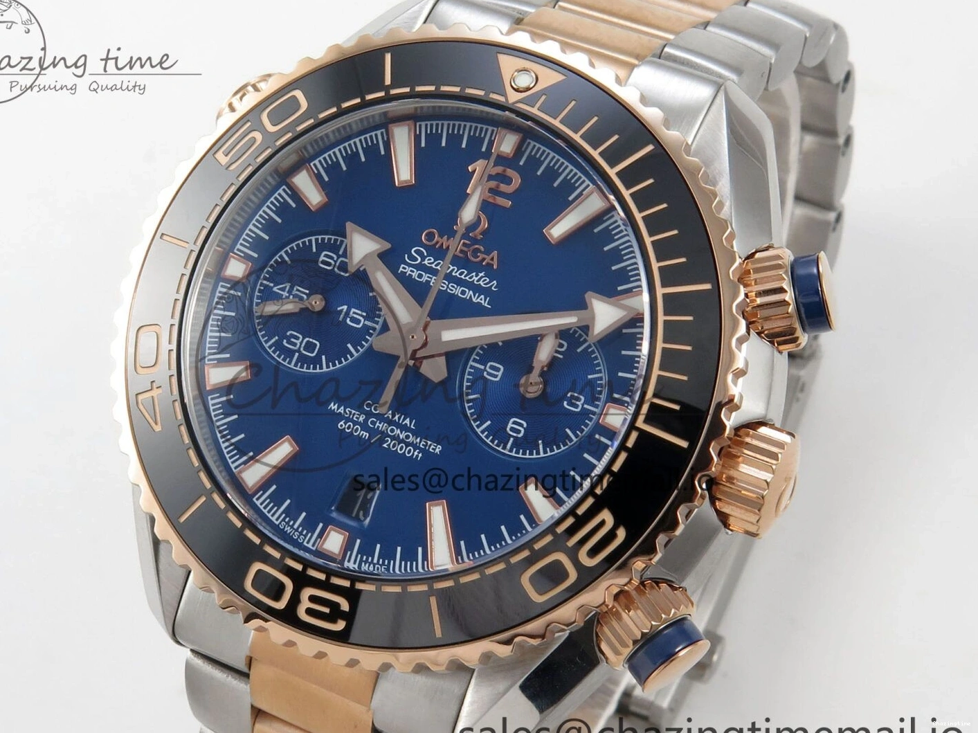 0328 Planet Ocean 600M Chrono SS VRF 1:1 Best Edition Black Bezel Blue Dial on RG SS Bracelet A Affordable 7648